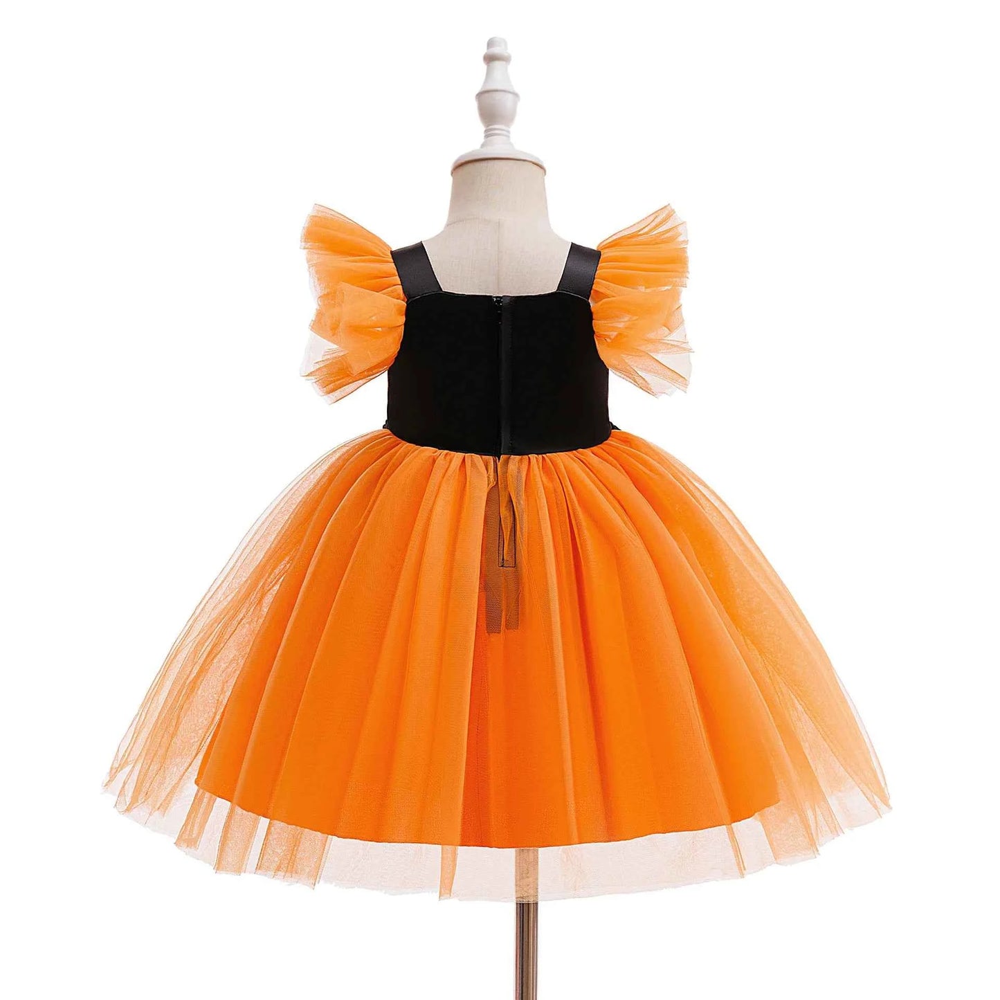 Baby Girl Halloween Costume 0-3 Yrs Little Girl Fantasy Dress Children Pumpkin Skeleton Print Fluffy Gown Kids Cute Orange Frock