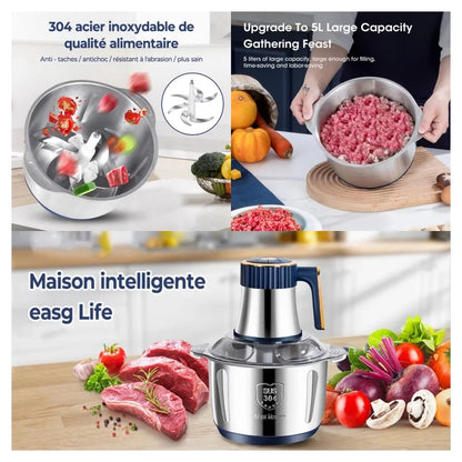 Electric Meat Grinder 304 Stainless Steel Food Processor Multifunctional Meat Vegetable Fruit Garlic Chopper Kitchen Appliances - AMULET RING STORE