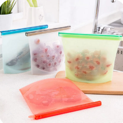 500-1500ML Silicone Bags Reusable Silicone Food Grade Storage Bag Lunch Sandwich Snack Fruit Freezer Zip Seal Keep Fresh Bags - AMULET RING STORE
