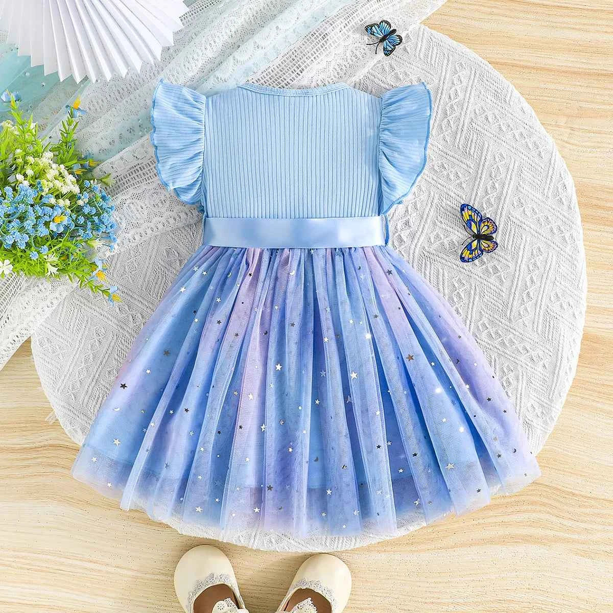 Baby Girl Cute Dress New Summer Toddler Kids Mesh Tutu Dresses Sequin Bow Children Birthday Party Dress Baby Girls Tulle Clothes
