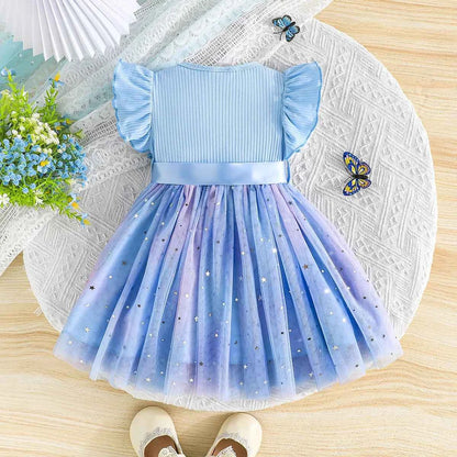 Baby Girl Cute Dress New Summer Toddler Kids Mesh Tutu Dresses Sequin Bow Children Birthday Party Dress Baby Girls Tulle Clothes
