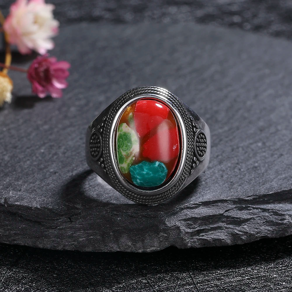 Vintage Natural Emperor Stone Ring S925 Silver Retro Hollow Luxury Fine Jewelry Wedding Gift for Women - AMULET RING STORE