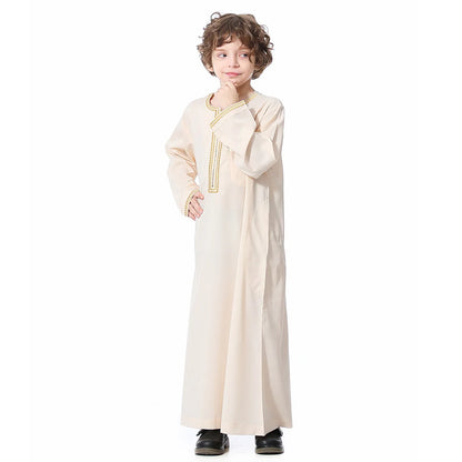Small Size Muslim Man Clothing Islamic Muslim Arabic Men's Robe Long Sleeve Embroidered Stand Collar Arabian Thobe
