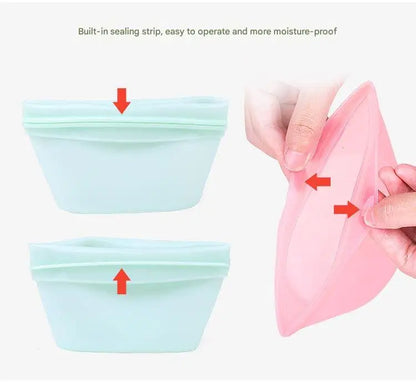 1/3/4Pcs/Pack Silicone Storage Bag,Reusable Food Grade Fresh-keeping Zipper Bags,BPA Free,Leakproof,Microwave&Dishwasher Safe - AMULET RING STORE