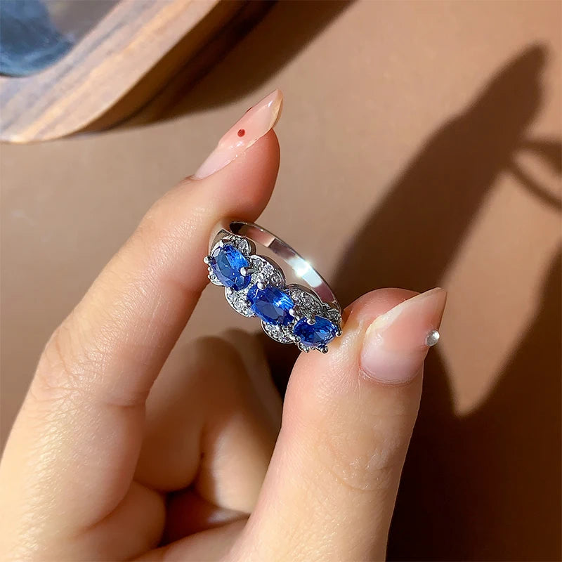 Exquisite Blue CZ Ring for Women | Premium 925 Sterling Silver | High-Quality Fashion Jewelry Gift Wedding Ring