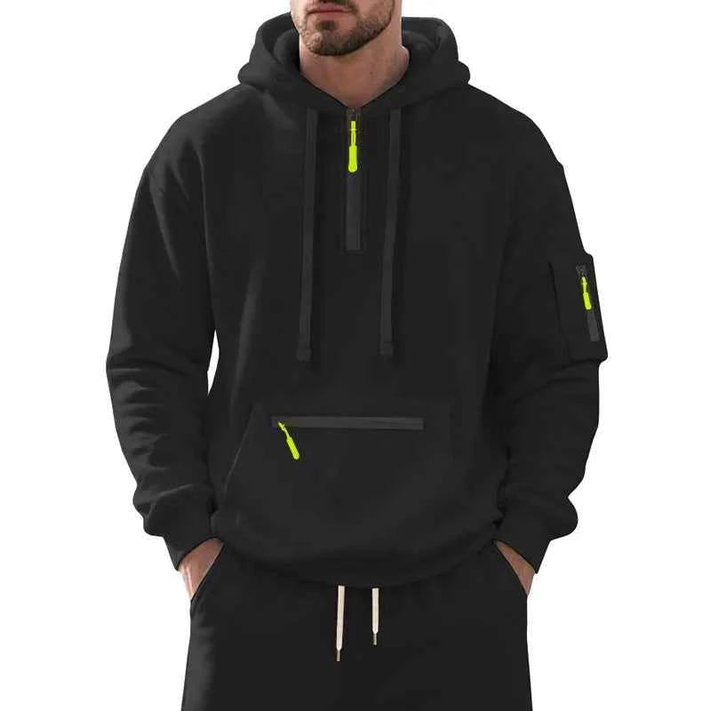 Men's Hooded Fleece Pullover Sporty Casual Jacket European American Style Autumn Winter Warm Comfortable Men's Outerwear