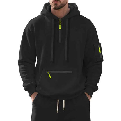 Men's Hooded Fleece Pullover Sporty Casual Jacket European American Style Autumn Winter Warm Comfortable Men's Outerwear