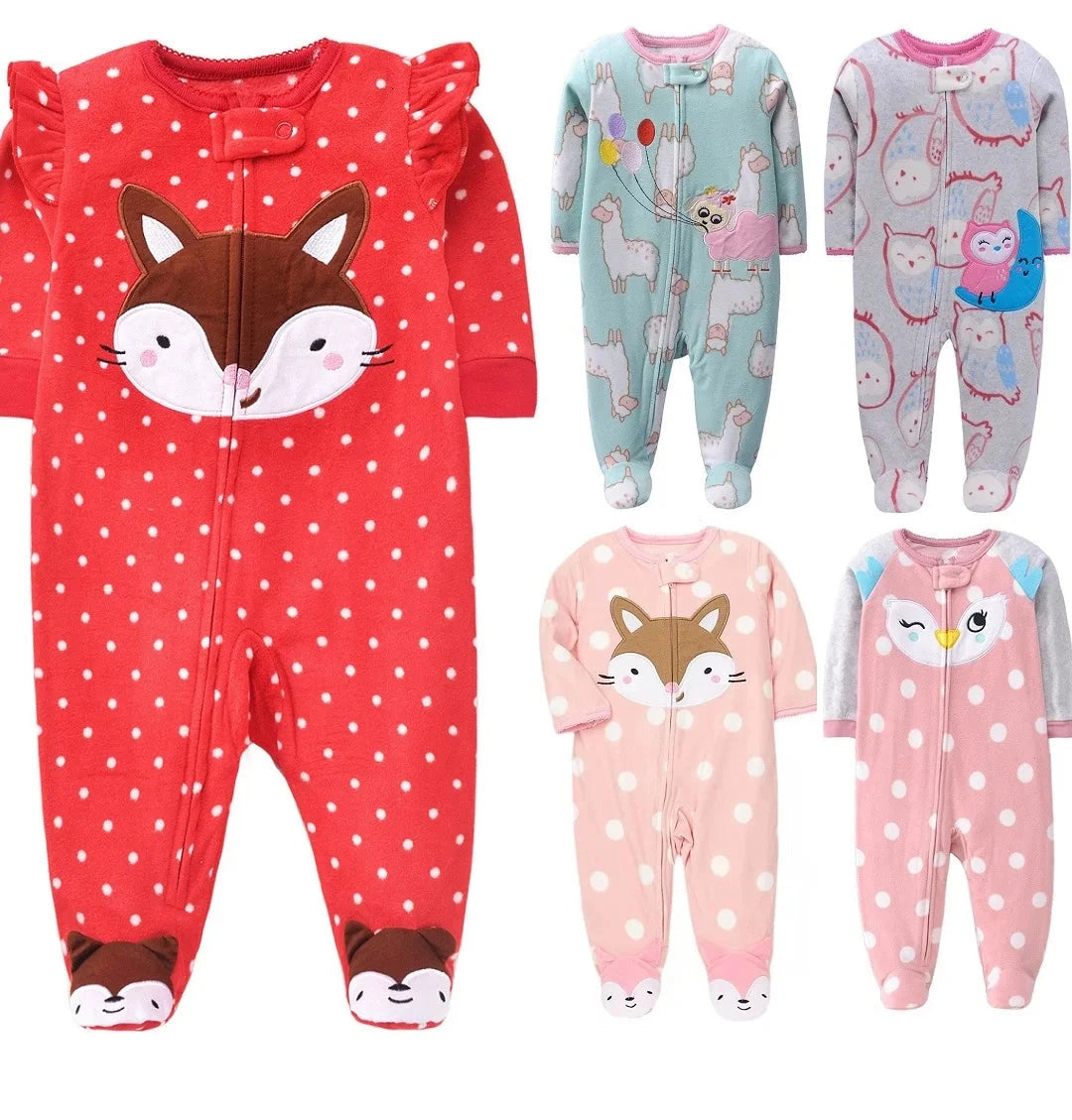 Newborn Infant Baby Girl Rompers 2024 Winter Autumn Warm Micro Fleece Animal Sleepsuit Animal Overall Babe Jumpsuits 0-12 Months - AMULET RING STORE