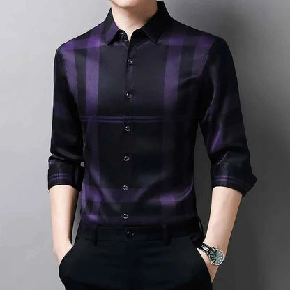 Autumn long sleeved shirt for men Business casual long sleeved plaid shirt for men