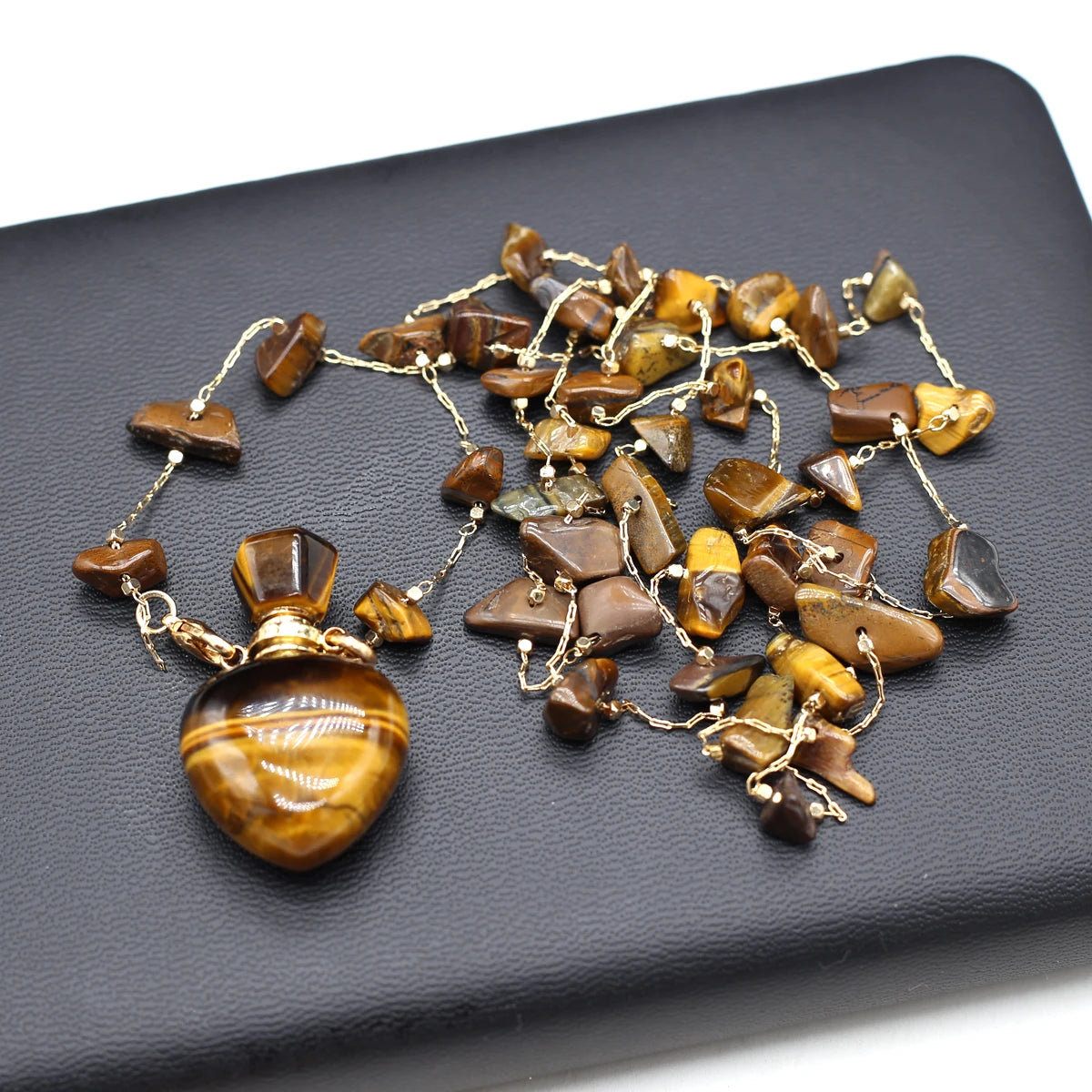 Perfume Bottle Necklace Natural Stone Tiger Eye Perfume Bottle Pendant For Women Christmas Halloween Gift Chain 80cm - AMULET RING STORE