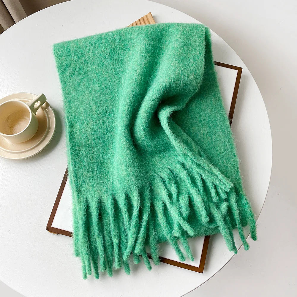 Korean Version Stylish Solid Scarf Women Men Autumn Winter Wool Blend Soft Pulled Mufller Female Male Versatile Pink Shawl Girl