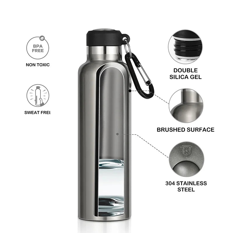 FEIJIAN Thermos Portable Water Bottle Stainless Steel Thermal Cup Leak-proof Flask Mini 500ML/600ML - AMULET RING STORE