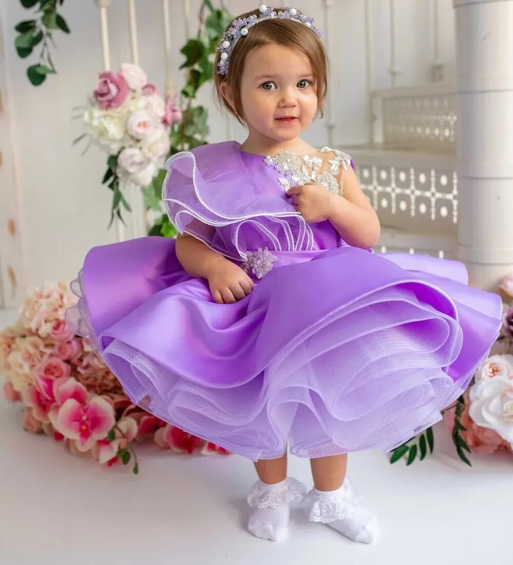 Lovely Yellow Flower Girl Dress Baby First Communion Gowns Wedding Thin Length Bow Belt Kids Birthday Gift Ball Party Clothing