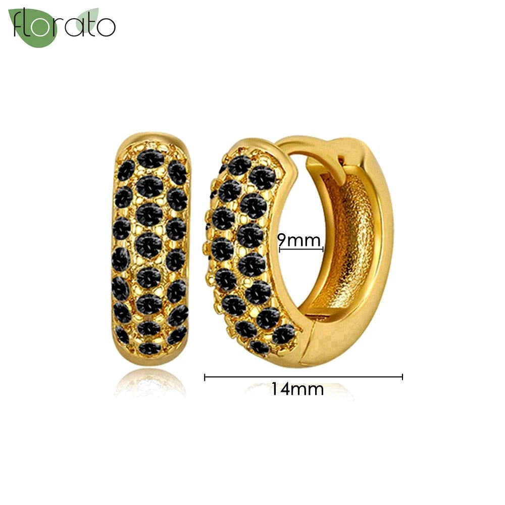 925 Sterling Silver Needle Fashion Round Pendant Small Earrings Luxury Gold Hoop Earrings for Women Premium Black Jewelry Gifts - AMULET RING STORE