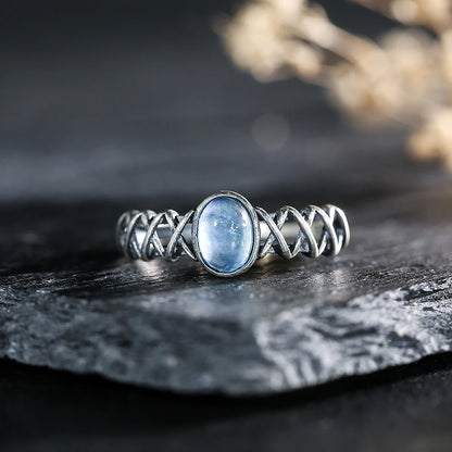 7*5mm Natural Aquamarine 925 Sterling Silver Women's Ring Handmade Adjustable Open Bands Vintage Boho Jewelry Gifts - AMULET RING STORE