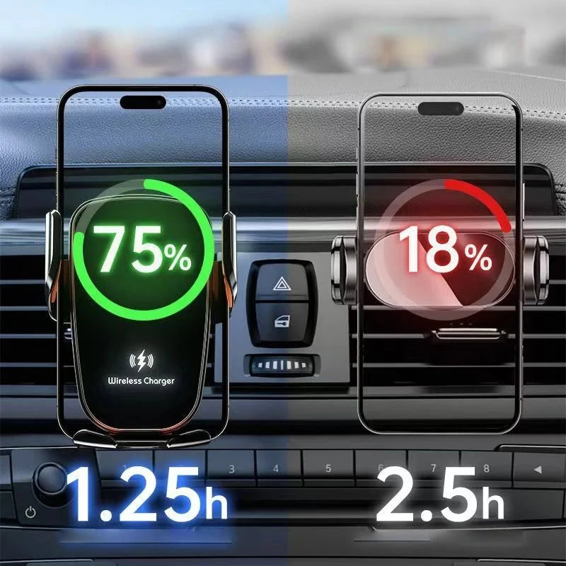 UYUXIO Manual Clamp Wireless Car Charger 15 Fast Charging Air Vent Car Mount Phone Holder for iPhone Samsung Android Phone