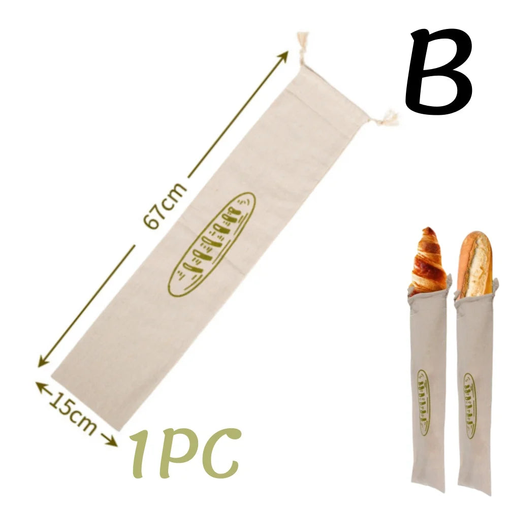 1/6pcs Reusable Linen Bread Bag Baking Storage Container for Toast Unbleached Preservation Bag with Drawstring Kitchen Organizer - AMULET RING STORE