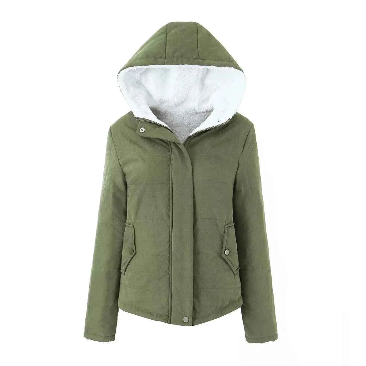 Women Autumn Winter Padded Coat Zip Up Long Sleeve Korean Hooded Jacket Fashion Solid Warm Clothes Casual Outfit Coats Street