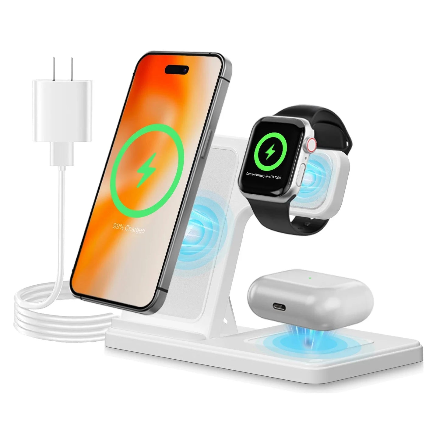 Magnetic Wireless Charger Fast 18W Adapter QC3.0 Certified Foldable Sleep-Friendly iPhone11-15 XS 8 Plus Samsung Galaxy iWatch