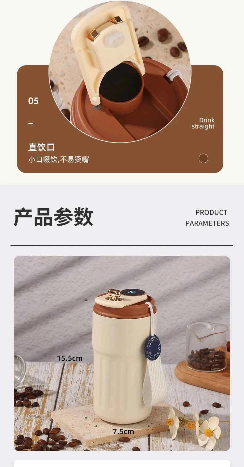 460ml Thermos Bottle Smart Display Temperature 316 Stainless Steel Vacuum Cup Office Coffee Cup Business Portable Thermal Mug