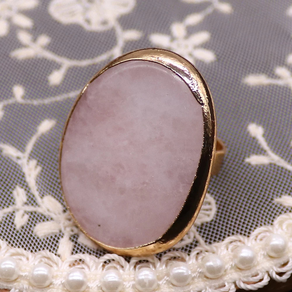 Irregular Natural Amethyst Rings Open Adjustable Green Aventurine Agate Finger Ring for Women and Men  Fashion Jewelry Ring Gift