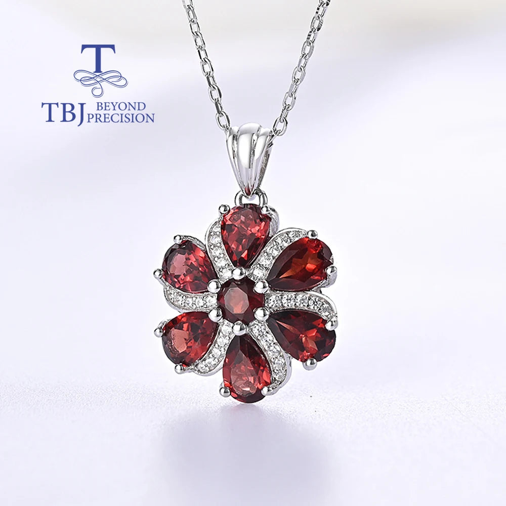 Natural Red Garnet pendant 925 Sterling silver real Gemstone necklace fine jewelry for women party birthday gift and daily wear