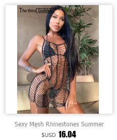 Sexy see through black rhinestone Crop Top Women 2025 Summer Sparkly fishnet beach Party Tank Top night club outfits Tops smock - AMULET RING STORE