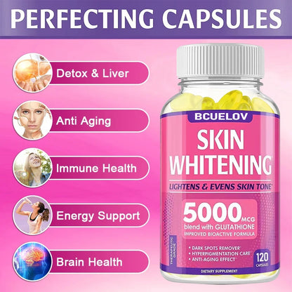 Bcuelov Collagen + Glutathione + Vitamin C Skin and Facial Health - Antioxidants - - 120 Vegetarian Capsules - AMULET RING STORE