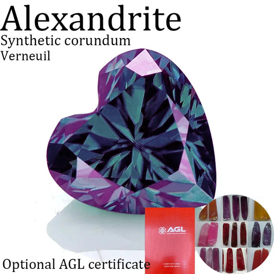 Lab Grown Alexandrite synthetic Stone Heart Cut change from Green to Purple High quality for Jewelry Making  AGL Certificate