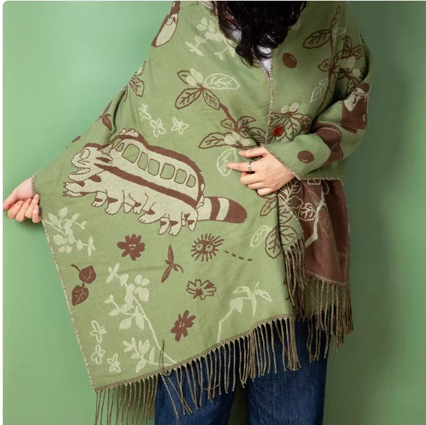 Scarf Shawl Button Dual-purpose Cute Cartoon Witch Kitten Scarf Winter Warm Cute Girl Thickened Warm Japanese Long Scarf Shawl - AMULET RING STORE