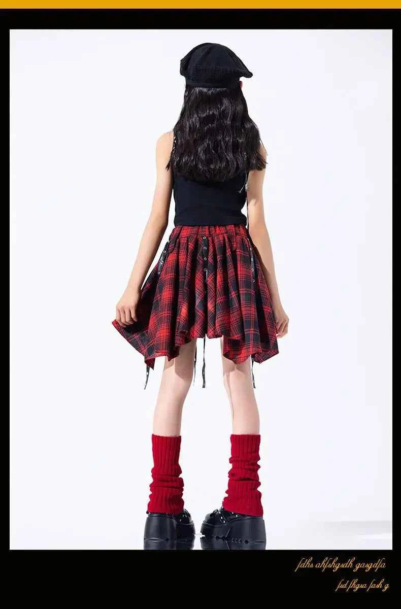 Hip Hop Girls Crop Top Plaid Street Dance Skirt Kids Ribbon Pleated Skirts Teens Jazz Cool Costumes Child Streetwear Clothes Set