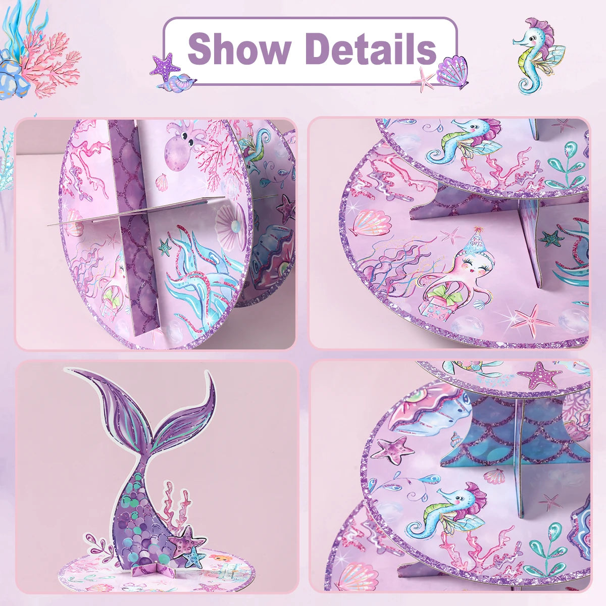 Cake Display Stand Jungle Mermaid Birthday Party Decorations Kids Dessert Holder Cake Tray Butterfly Baby Shower Cupcake Support - AMULET RING STORE