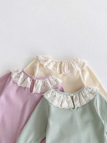 Spring and Autumn Baby Girl Solid Color Cute Doll Collar Long Sleeve Jumpsuit Baby Girl Autumn Jumpsuit - AMULET RING STORE