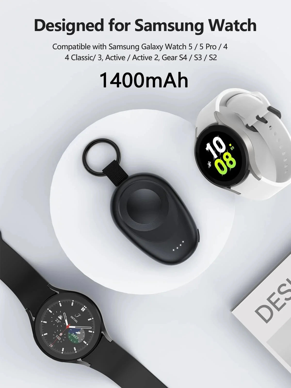 NEWDERY Magnetic Keychain Charger for Samsung Galaxy Watch 7/Ultra/6/6 Classic/5 Pro/4/3,Active2/1 Portable Wireless Power Bank