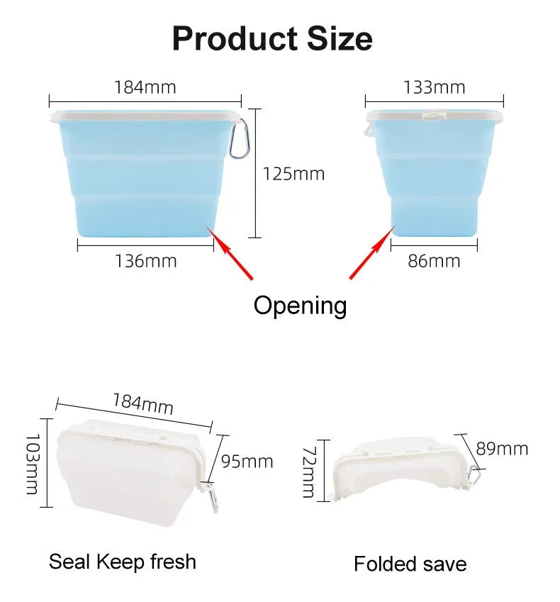 1500ML Foldable Silicone Storage Bag,Reusable Food Grade Crisper Box,Fresh-keeping Picnic Box,Microwave Heating Available - AMULET RING STORE
