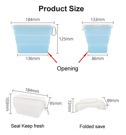 1500ML Foldable Silicone Storage Bag,Reusable Food Grade Crisper Box,Fresh-keeping Picnic Box,Microwave Heating Available - AMULET RING STORE