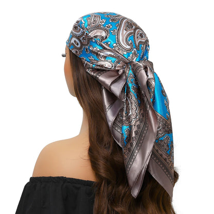 Head Scarf Women Luxury Brand Square 90*90cm Silk Foulard Satin Bandana Cheveux Soft Neckerchief Hijab Hair Scarves For Ladies - AMULET RING STORE