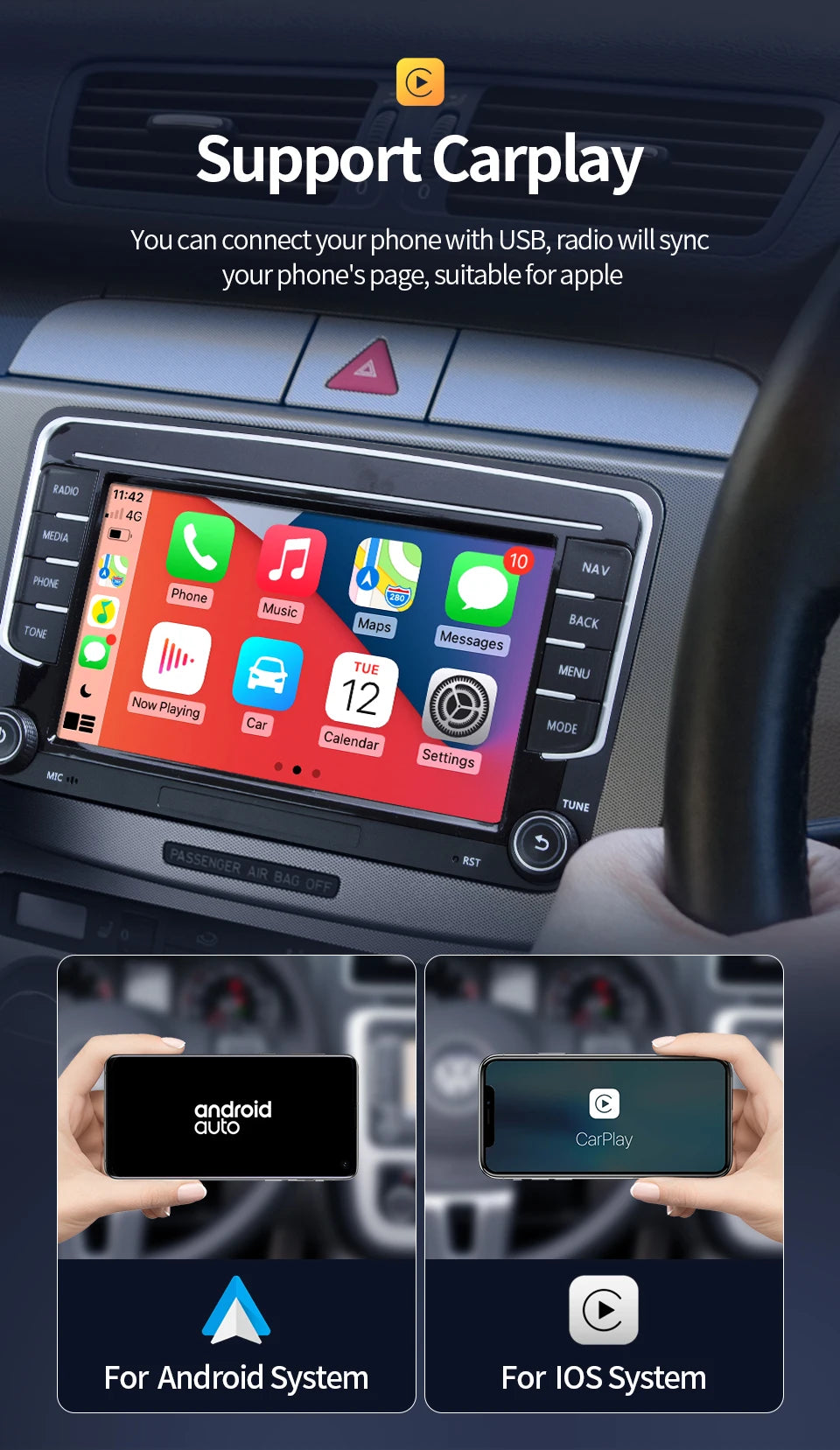 7inch Car Radio CarPlay Android Auto for Volkswagen VW Passat B6 B7 CC Tiguan Touran GOLF POLO CarPlay 7inch 2+32GB / 4+64GB - AMULET RING STORE