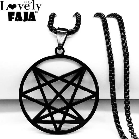 Nine Angles Satan Hidden Black Stainless Steel Pendant Necklace o9a Satan Onasigil Pin Patch Long Necklace Jewelry N7094S03