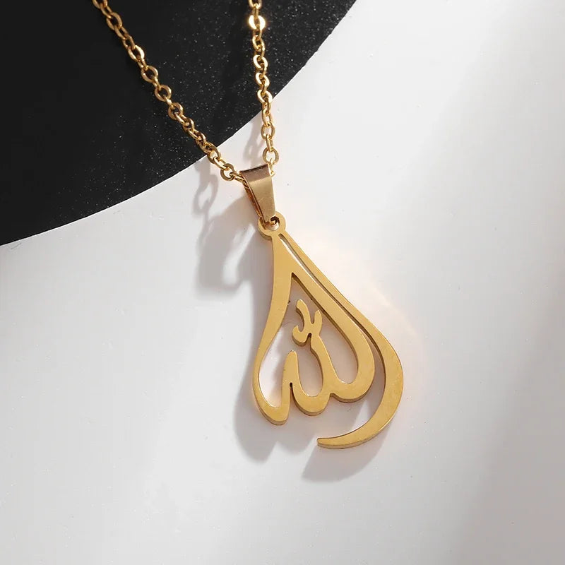 Allah Necklace for Men Stainless Steel Gold Color Round Pendant Necklace