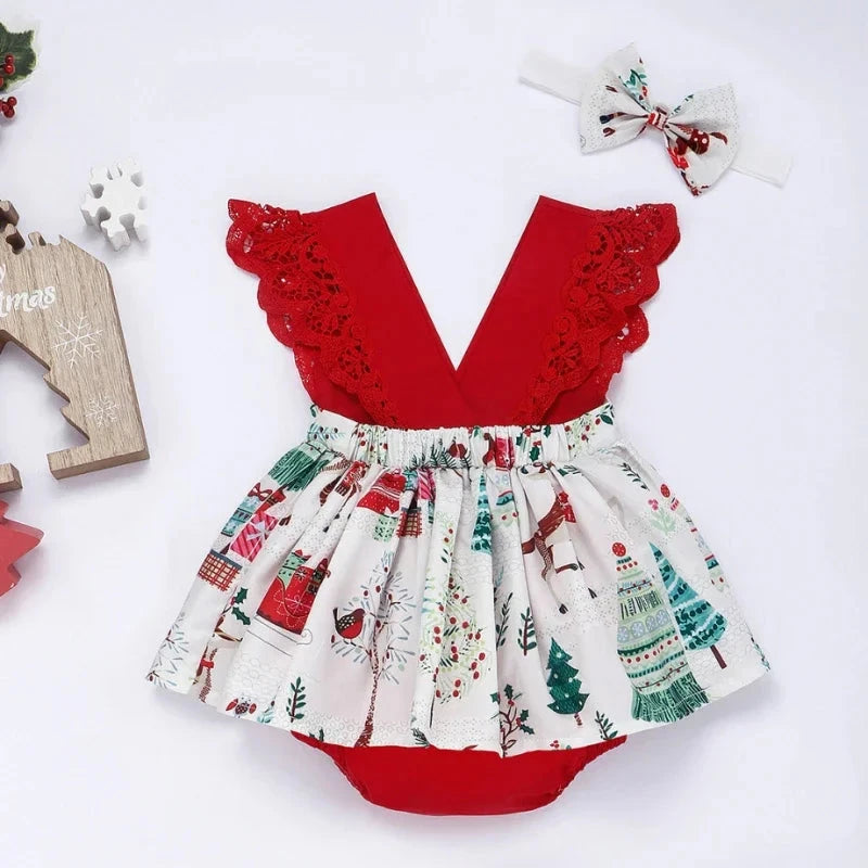 Baby Girl Dress New 2-piece Red Flower Baby Clothing Newborn Girl Lace Dress Princess Skirt Clothing 0-24M Princess Dress - AMULET RING STORE