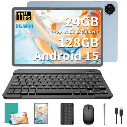 2025 Relndoo 11 Inch Android 15 Tablet , 24GB(4+20 Expanded) RAM+128GB ROM, IPS HD Screen, 5G WiFi, T615 Processor, GPS, Type C