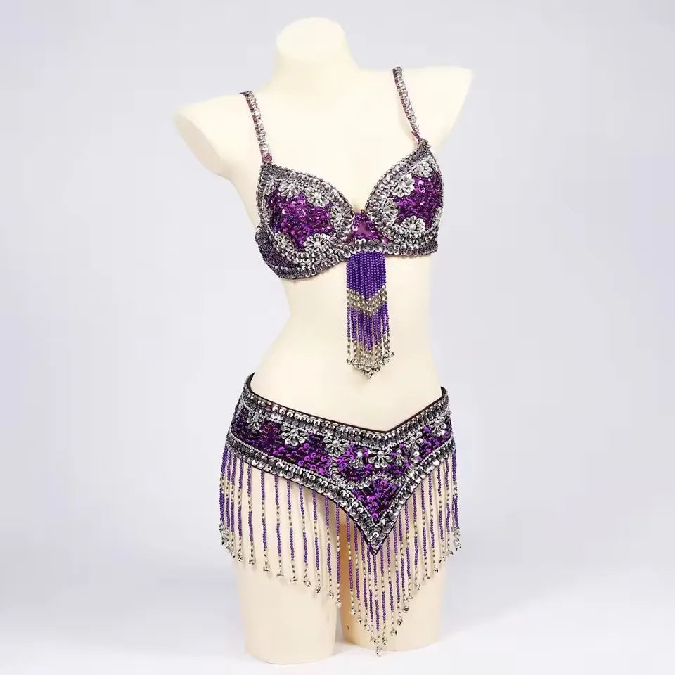Special Customizable Hand Beaded Oriental Belly Dance Costumes Bra or Belt Separately XL Size 20-30 days