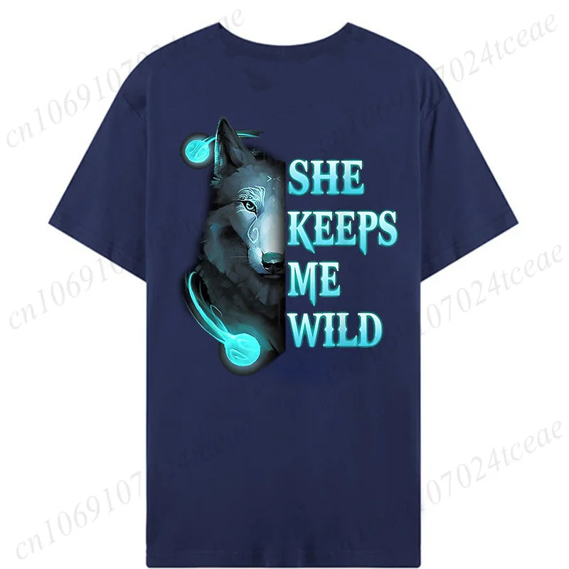 Fashion Valentine's Day Tees Shirt Lion Animal Back Print Graphic Y2k Tops Lover Couples Matching T-shirt Men & Women Clothing - AMULET RING STORE