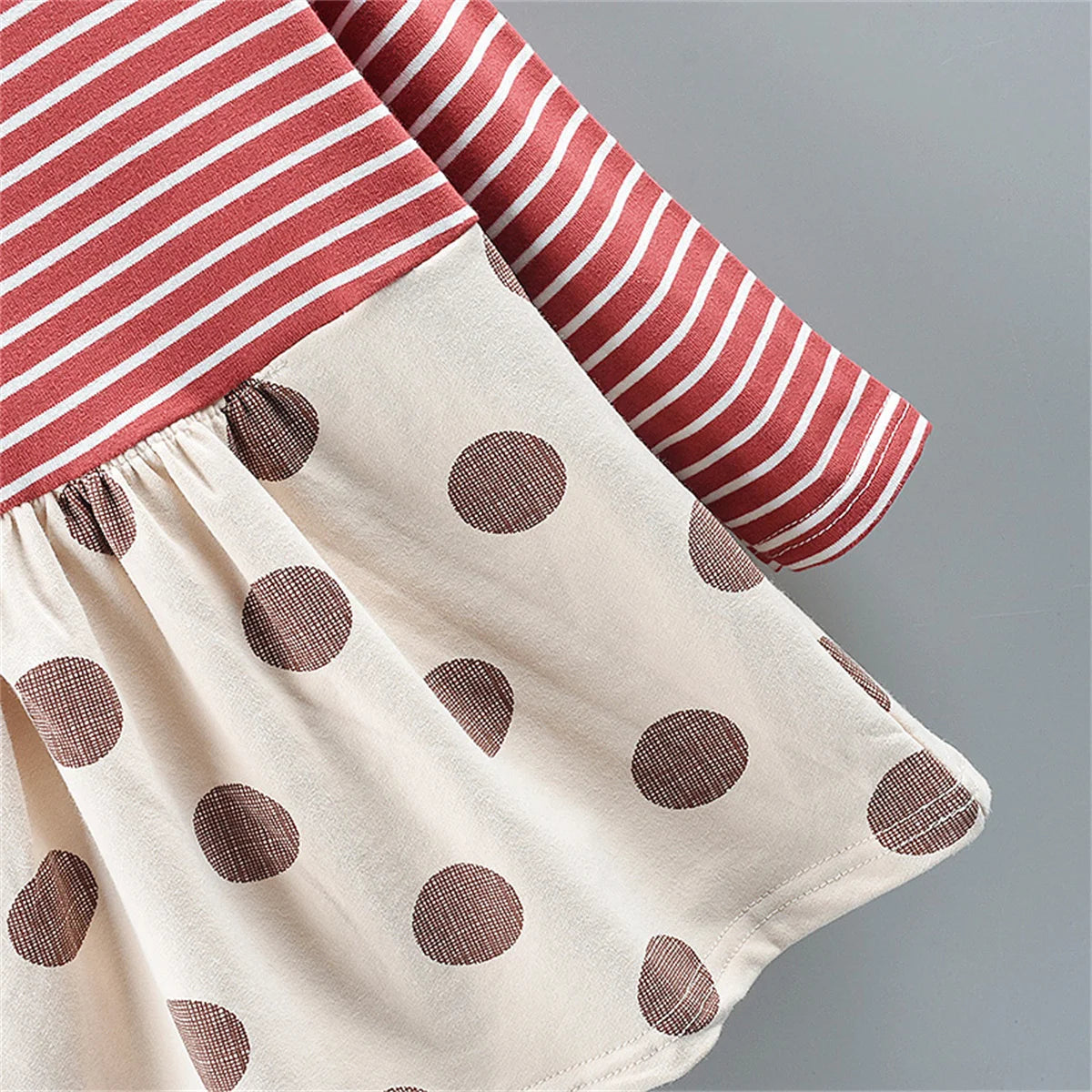 Spot Girls Dress Autumn Children Wear New Fashion Polka Dot Print Bow Long Sleeve Fake Two-piece Children's Skirt - AMULET RING STORE