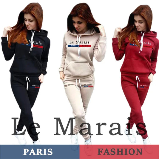 Hot Sales Womens Outfits Printing Casual Hooded Sweatshirt Suits Daily Fitness Sports Jogging Womens Pants Set Fashion Clothing