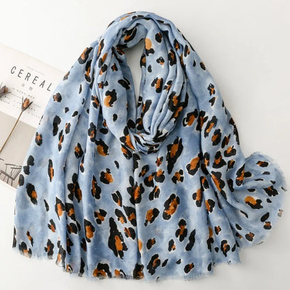 88*180cm Leopard Print Women Viscose Scarf Summer Beach Shawl Cotton Linen Feeling Tassel Pashmina Muslim Hijab Wrap Lady