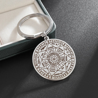 YILUOCD Stainless Steel Seal of The Seven Archangels Pendant Keychain