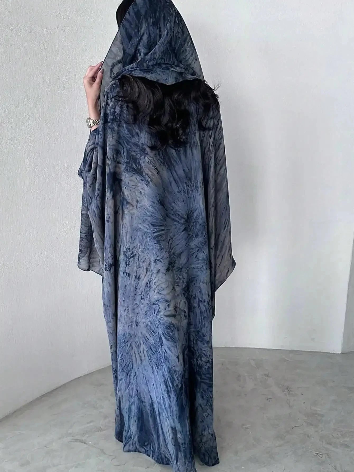 Women Tie Dye Loose Abaya Full Sleeve Open Front Abayas Turkey Kaftan Middle Eastern Arabian Maxi Dresses Jilbabs Without Hijab - AMULET RING STORE