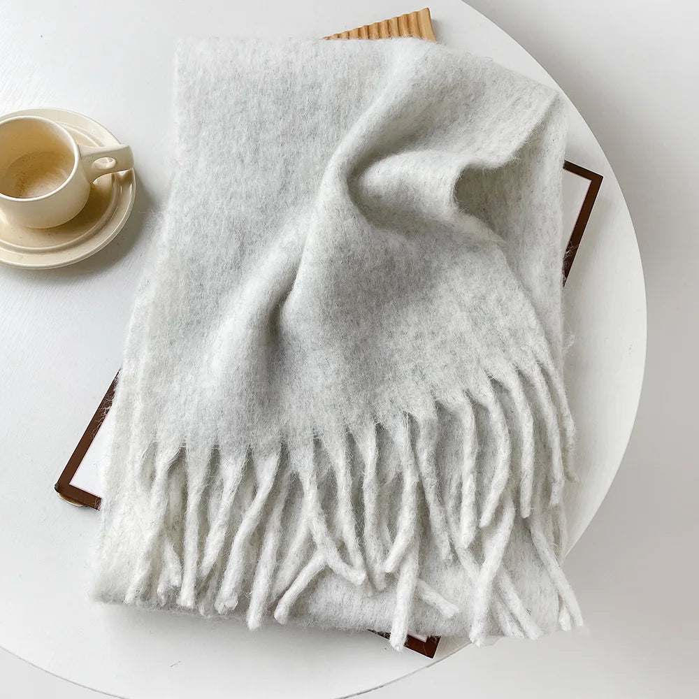 Korean Version Stylish Solid Scarf Women Men Autumn Winter Wool Blend Soft Pulled Mufller Female Male Versatile Pink Shawl Girl